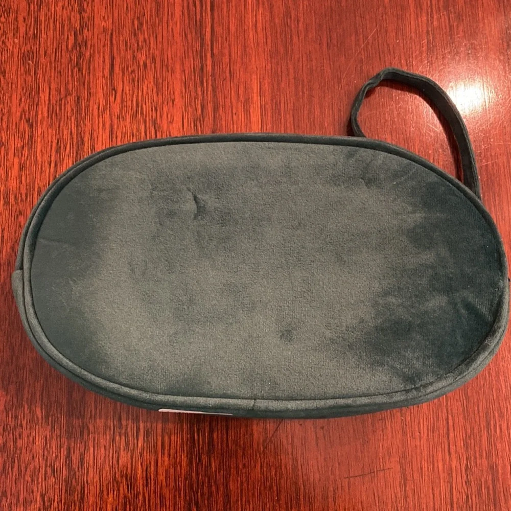 Plush Velour Quilted Cosmetic Toiletry Zip Top Case Bag w/ Pearls